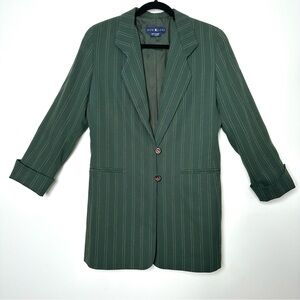 Vintage Forest Green Pin Striped Wool Blazer Classic Dopamine Dressing Academia
